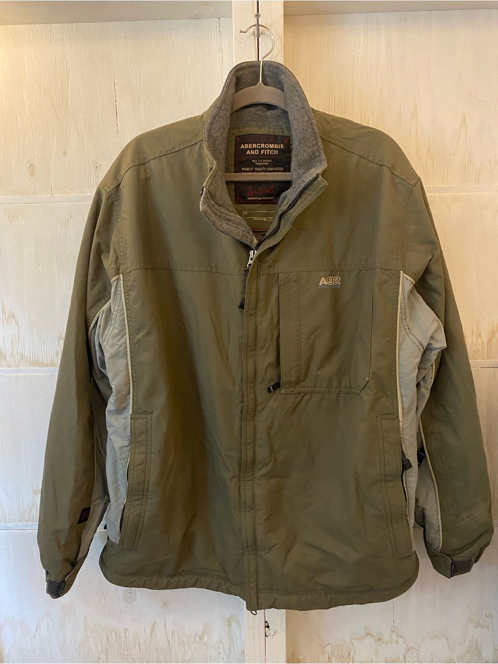 Abercrombie & Fitch Olive Green and Light Gray A92 Zip Jacket Extra Large